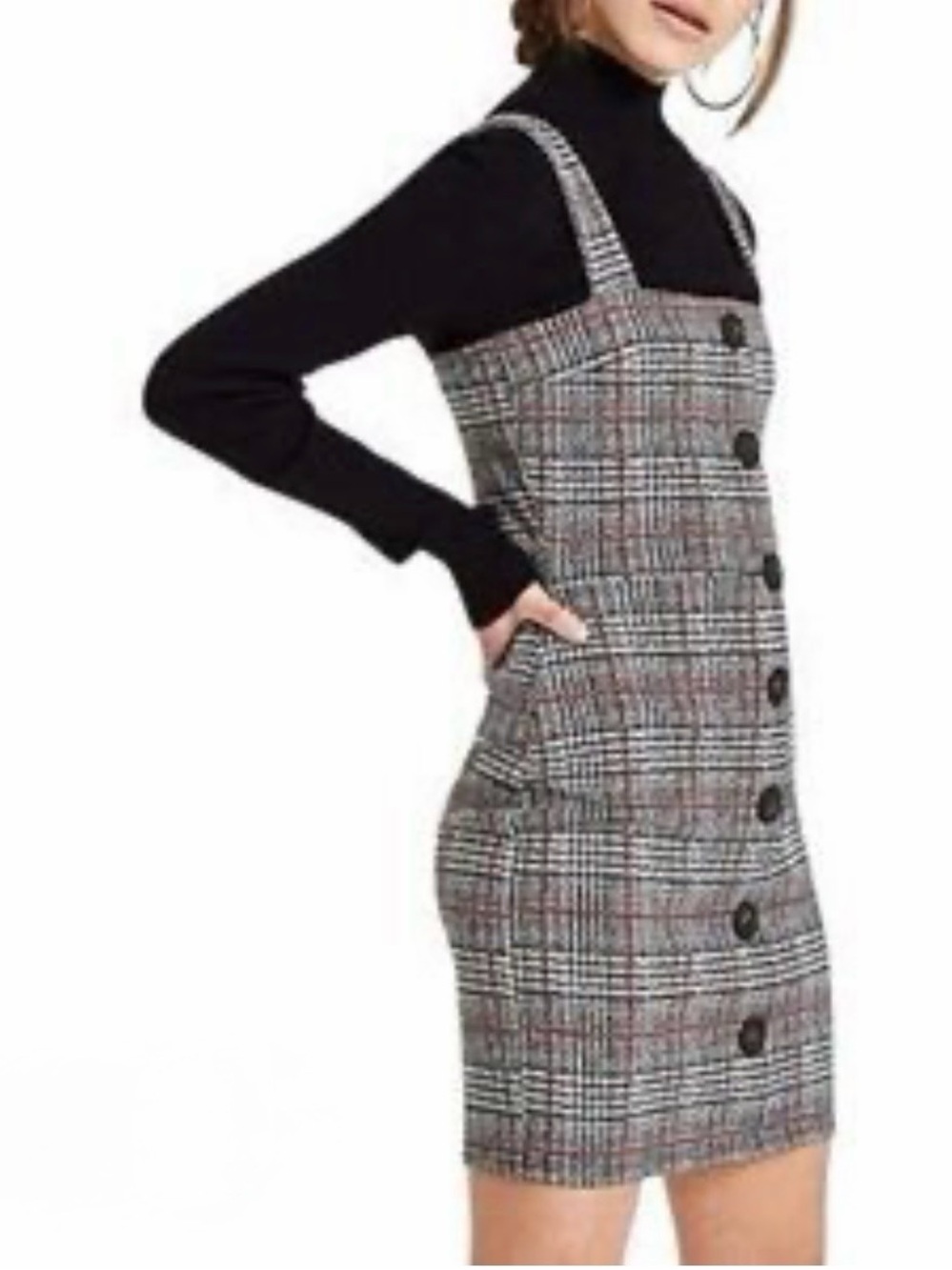 Angie Plaid Button-Front Mini Dress in Beige, Black and Red